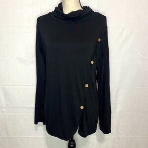 Cool Melon Size L Tunic Turtleneck Top Black Button Detail Stretch